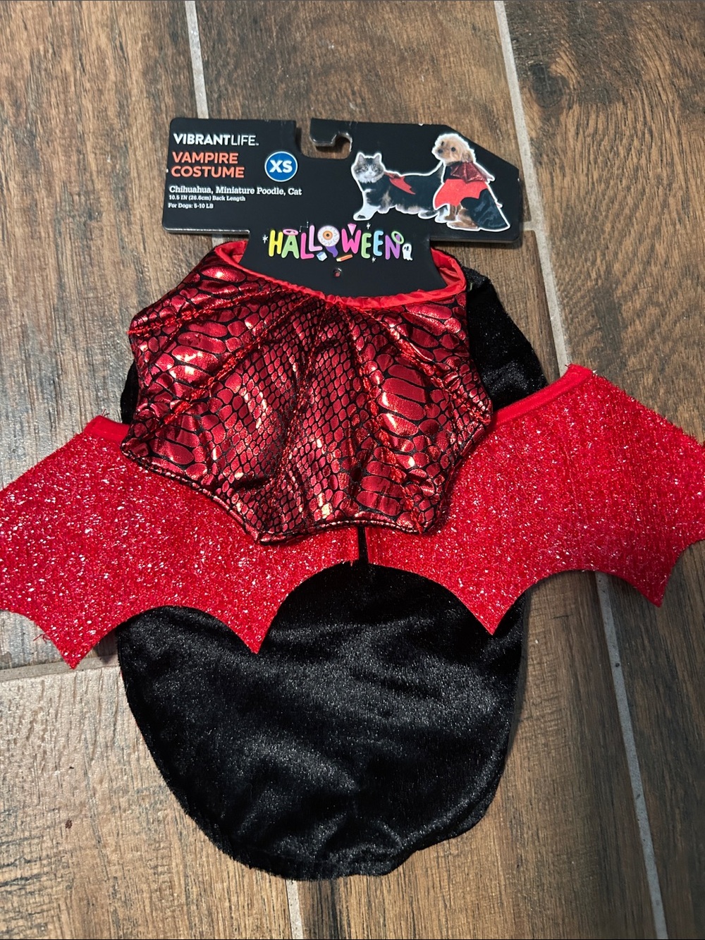 Vibrant Red & Black Sparkle Bat Pet Costume